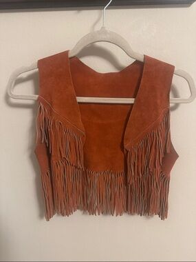 Suede fringed cropped vest